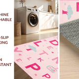 Ultra Soft Area Rug, Non Slip, Stain Resistant, Washable Area Rugs for Living Room, Bedroom, Bright Playful Round Letter Design(Pink)