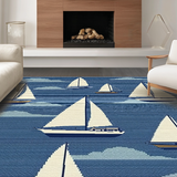 Ultra Soft Area Rug, Non Slip, Stain Resistant, Washable Area Rugs for Living Room, Bedroom, Charming Seaside Sailboat Motif(Blue)