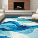 Ultra Soft Area Rug, Non Slip, Stain Resistant, Washable Area Rugs for Living Room, Bedroom, Oceanic Voyage Nautical Wave Rug With Sailing Adventure Theme(Blue)