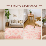 Ultra Soft Area Rug, Non Slip, Stain Resistant, Washable Area Rugs for Living Room, Bedroom, Chic Vintage Floral Elegance(Pink)