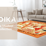 Ultra Soft Area Rug, Non Slip, Stain Resistant, Washable Area Rugs for Living Room, Bedroom, Joyful Eclectic Design Elements(Orange)