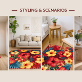 Ultra Soft Area Rug, Non Slip, Stain Resistant, Washable Area Rugs for Living Room, Bedroom, Chic Exotic Blooming Design(Red)