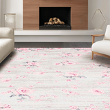 Ultra Soft Area Rug, Non Slip, Stain Resistant, Washable Area Rugs for Living Room, Bedroom, Rustic Gray Flower Arrangement(Pink)