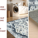 Ultra Soft Area Rug, Non Slip, Stain Resistant, Washable Area Rugs for Living Room, Bedroom, Rustic Vintage Patterned Elegance(White)