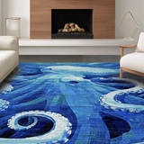Ultra Soft Area Rug, Non Slip, Stain Resistant, Washable Area Rugs for Living Room, Bedroom, Oceanic Marine Life with 3D Octopus and Nautical Fish School in Blue(Blue)