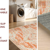 Ultra Soft Area Rug, Non Slip, Stain Resistant, Washable Area Rugs for Living Room, Bedroom, Neutral Toned Abstract Medallion(Orange)