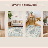 Ultra Soft Area Rug, Non Slip, Stain Resistant, Washable Area Rugs for Living Room, Bedroom, Chic Light Grey Floral Motif(Blue)