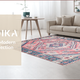 Ultra Soft Area Rug, Non Slip, Stain Resistant, Washable Area Rugs for Living Room, Bedroom, Elegant Distressed Geometric Motif(Pink)