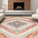 Ultra Soft Area Rug, Non Slip, Stain Resistant, Washable Area Rugs for Living Room, Bedroom, Artistic Medallion Patterned Area Rug in Soft Pastel Hues(White)