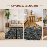 Ultra Soft Area Rug, Non Slip, Stain Resistant, Washable Area Rugs for Living Room, Bedroom, Piano Key: Striped Woven Rug, Minimalist Black & White Design(Black)