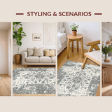 Ultra Soft Area Rug, Non Slip, Stain Resistant, Washable Area Rugs for Living Room, Bedroom, Rustic Taupe Damask Harmony(Beige)