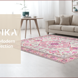 Ultra Soft Area Rug, Non Slip, Stain Resistant, Washable Area Rugs for Living Room, Bedroom, Chic Ethnic Floral Arrangement(Pink)