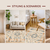 Ultra Soft Area Rug, Non Slip, Stain Resistant, Washable Area Rugs for Living Room, Bedroom, Retro Taupe Medallion Aesthetic(Orange)