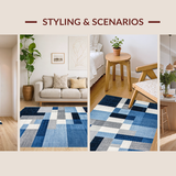 Ultra Soft Area Rug, Non Slip, Stain Resistant, Washable Area Rugs for Living Room, Bedroom, Vibrant Geometric Color Block Style(Blue)