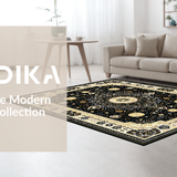 Ultra Soft Area Rug, Non Slip, Stain Resistant, Washable Area Rugs for Living Room, Bedroom, Rustic Textured Circular Decorative Piece(Black)