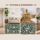 Ultra Soft Area Rug, Non Slip, Stain Resistant, Washable Area Rugs for Living Room, Bedroom, Dynamic Textured Vintage Arrangement(Green)