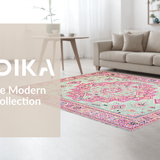 Ultra Soft Area Rug, Non Slip, Stain Resistant, Washable Area Rugs for Living Room, Bedroom, Lush Light Green Medallion Design(Pink)