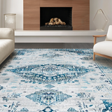 Ultra Soft Area Rug, Non Slip, Stain Resistant, Washable Area Rugs for Living Room, Bedroom, Luxurious Light Blue Organic Pattern(Blue)