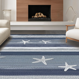 Ultra Soft Area Rug, Non Slip, Stain Resistant, Washable Area Rugs for Living Room, Bedroom, Whimsical Starfish and Stripes Fusion(Blue)