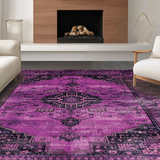 Ultra Soft Area Rug, Non Slip, Stain Resistant, Washable Area Rugs for Living Room, Bedroom, Sophisticated Ogee Distressed Aesthetic(Purple)