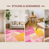 Ultra Soft Area Rug, Non Slip, Stain Resistant, Washable Area Rugs for Living Room, Bedroom, Delicate Modern Lattice Aesthetic(Yellow)