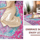Ultra Soft Area Rug, Non Slip, Stain Resistant, Washable Area Rugs for Living Room, Bedroom, Luxurious Vintage Textured Elements(Pink)
