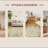 Ultra Soft Area Rug, Non Slip, Stain Resistant, Washable Area Rugs for Living Room, Bedroom, Elegant Vintage Floral Composition(Beige)
