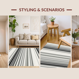 Ultra Soft Area Rug, Non Slip, Stain Resistant, Washable Area Rugs for Living Room, Bedroom, Artisanal Woven Linear Pattern Rug with Chic Monochrome Stripes(Black)