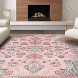 Ultra Soft Area Rug, Non Slip, Stain Resistant, Washable Area Rugs for Living Room, Bedroom, Vibrant Abstract Circle Motif(Pink)