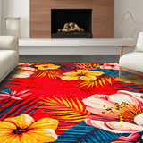 Ultra Soft Area Rug, Non Slip, Stain Resistant, Washable Area Rugs for Living Room, Bedroom, Whimsical Botanical Color Splash(Red)