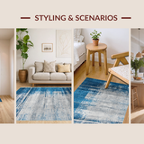 Ultra Soft Area Rug, Non Slip, Stain Resistant, Washable Area Rugs for Living Room, Bedroom, Serene Blue Gray Geometric Design(Blue)
