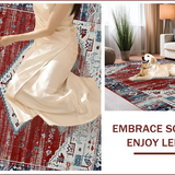 Ultra Soft Area Rug, Non Slip, Stain Resistant, Washable Area Rugs for Living Room, Bedroom, Contemporary Distressed Geometric Charm(Red)