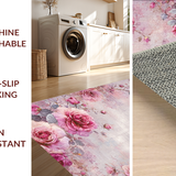 Ultra Soft Area Rug, Non Slip, Stain Resistant, Washable Area Rugs for Living Room, Bedroom, Rose Blossom Dreamscape Rug Featuring Mauve Petal Motifs and Gentle Pink Tones(Pink)