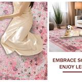 Ultra Soft Area Rug, Non Slip, Stain Resistant, Washable Area Rugs for Living Room, Bedroom, Faded Floral Vintage Elegance(Pink)