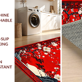 Ultra Soft Area Rug, Non Slip, Stain Resistant, Washable Area Rugs for Living Room, Bedroom, Elegant Asian Floral Motif(Red)