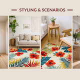 Ultra Soft Area Rug, Non Slip, Stain Resistant, Washable Area Rugs for Living Room, Bedroom, Lively Multicolored Leaf Motif(Red)