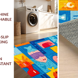 Ultra Soft Area Rug, Non Slip, Stain Resistant, Washable Area Rugs for Living Room, Bedroom, Ocean Buddies Learning Rug: Number & Shape Kids Play Carpet(Blue)