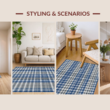 Ultra Soft Area Rug, Non Slip, Stain Resistant, Washable Area Rugs for Living Room, Bedroom, Cozy Farmhouse Inspired Tartan Aesthetic(Blue)