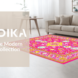 Ultra Soft Area Rug, Non Slip, Stain Resistant, Washable Area Rugs for Living Room, Bedroom, Artful Geometric Floral Composition(Pink)