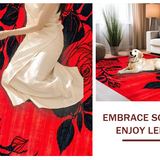Ultra Soft Area Rug, Non Slip, Stain Resistant, Washable Area Rugs for Living Room, Bedroom, Stylish Black Leaf Artistry(Red)