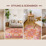 Ultra Soft Area Rug, Non Slip, Stain Resistant, Washable Area Rugs for Living Room, Bedroom, Striking Eclectic Floral Fusion(Orange)