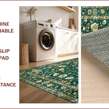 Ultra Soft Area Rug, Non Slip, Stain Resistant, Washable Area Rugs for Living Room, Bedroom, Faded Floral Vintage Aesthetic(Green)