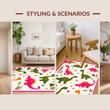 Ultra Soft Area Rug, Non Slip, Stain Resistant, Washable Area Rugs for Living Room, Bedroom, Charming Educational Dino Motif(White)