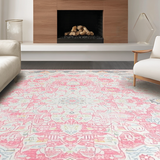 Ultra Soft Area Rug, Non Slip, Stain Resistant, Washable Area Rugs for Living Room, Bedroom, Transitional Elegant Floral Fusion(Pink)