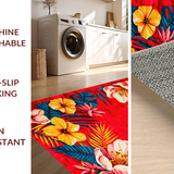 Ultra Soft Area Rug, Non Slip, Stain Resistant, Washable Area Rugs for Living Room, Bedroom, Whimsical Botanical Color Splash(Red)