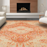 Ultra Soft Area Rug, Non Slip, Stain Resistant, Washable Area Rugs for Living Room, Bedroom, Artful Rustic Central Medallion Motif(Orange)
