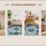 Ultra Soft Area Rug, Non Slip, Stain Resistant, Washable Area Rugs for Living Room, Bedroom, Chic Coastal Floral Accents(Blue)