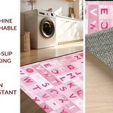 Ultra Soft Area Rug, Non Slip, Stain Resistant, Washable Area Rugs for Living Room, Bedroom, Delightful Pink Playful Alphabet Arrangement(Pink)