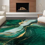 Ultra Soft Area Rug, Non Slip, Stain Resistant, Washable Area Rugs for Living Room, Bedroom, Dynamic Gold Accented Decorative Design(Green)
