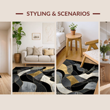 Ultra Soft Area Rug, Non Slip, Stain Resistant, Washable Area Rugs for Living Room, Bedroom, Contemporary Artistic Patterned Flair(Black)